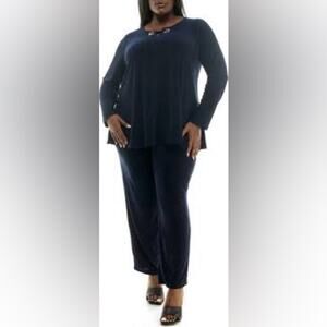 NWT NINA LEONARD Slim Fit Top & Pants Set Stretch Jersey Knit Size S